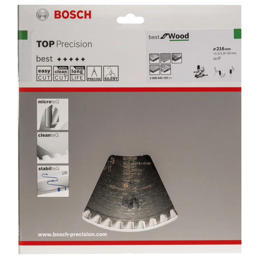 Bosch Kreissägeblatt Top Precision Best Wood, 216 x 30 x 2,3 mm, 48 - 2608642101