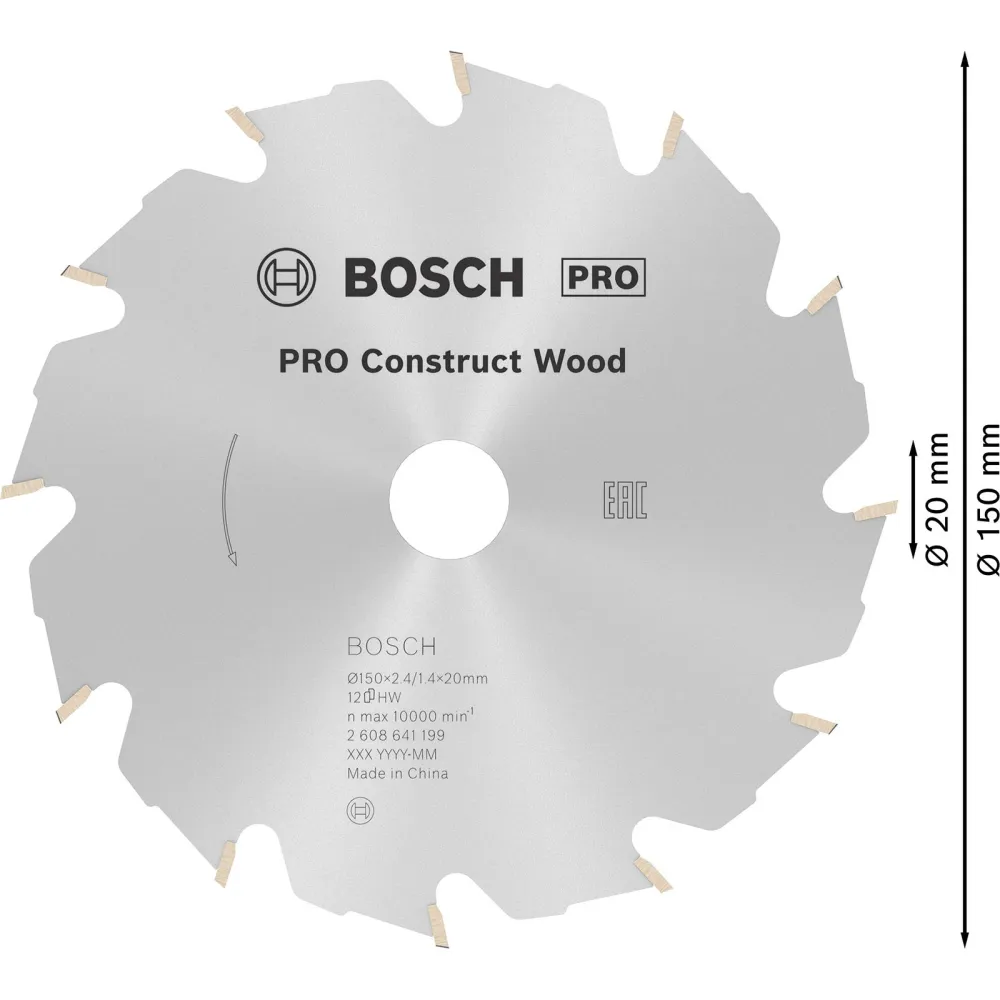 Bosch PRO Construct Wood Kreissägeblatt 150 x 2,4 x 20 mm - 2608641199