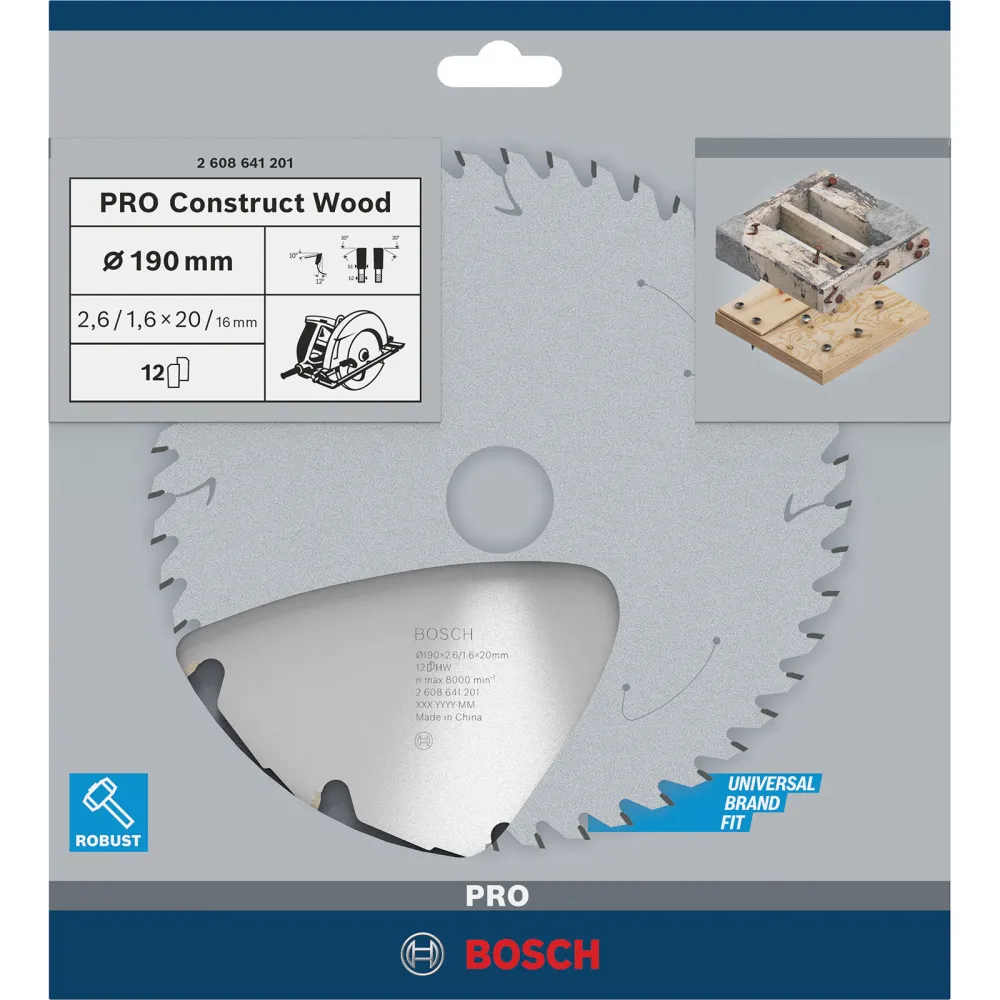 Bosch PRO Construct Wood Kreissägeblatt 190 x 2,6 x 20 mm - 2608641201