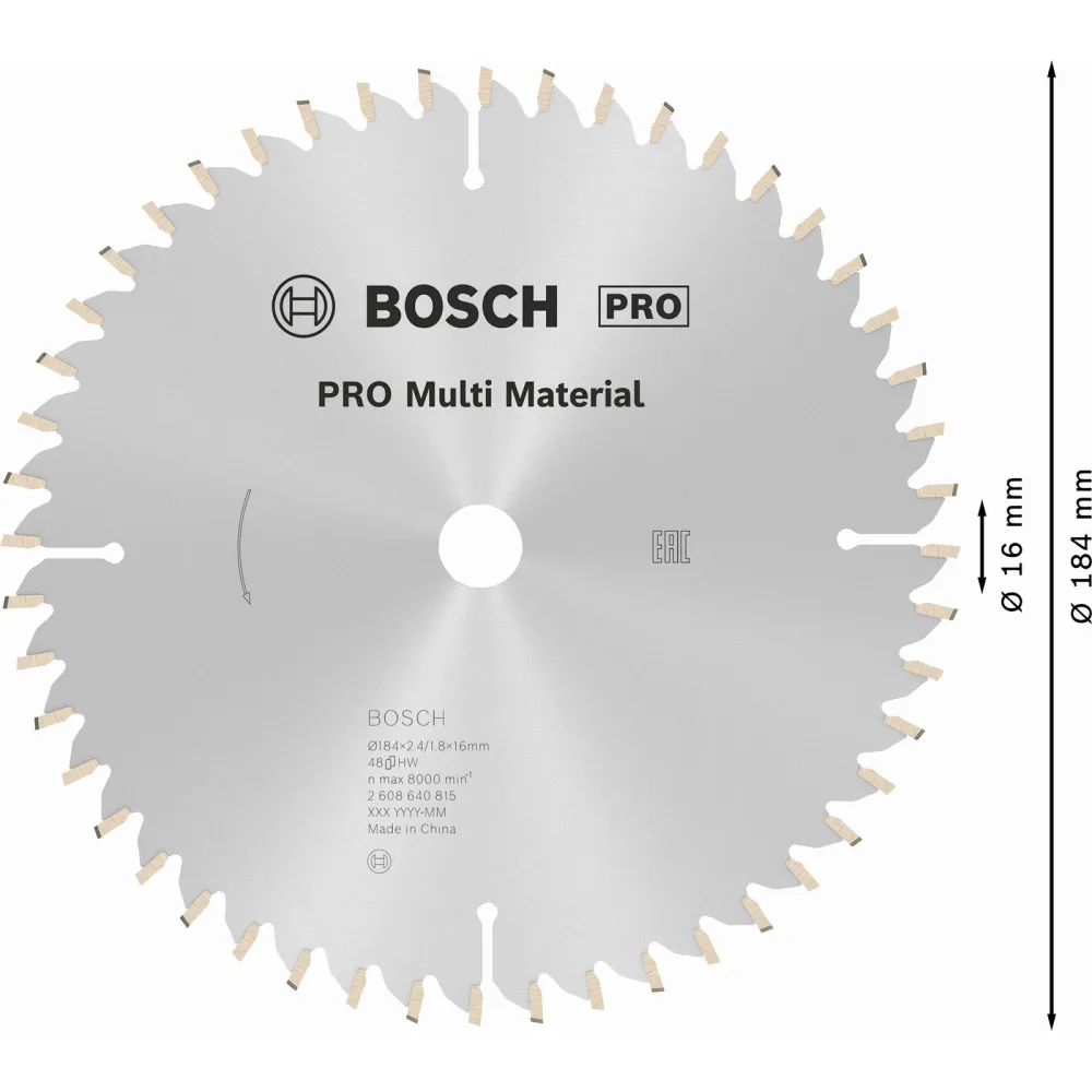 Bosch PRO Multi Material Kreissägeblatt 184 x 2,4 x 16 mm - 2608640815