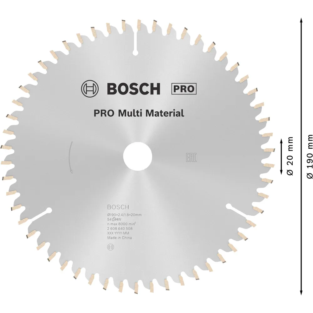 Bosch PRO Multi Material Kreissägeblatt 190 x 2,4 x 20 mm - 2608640508