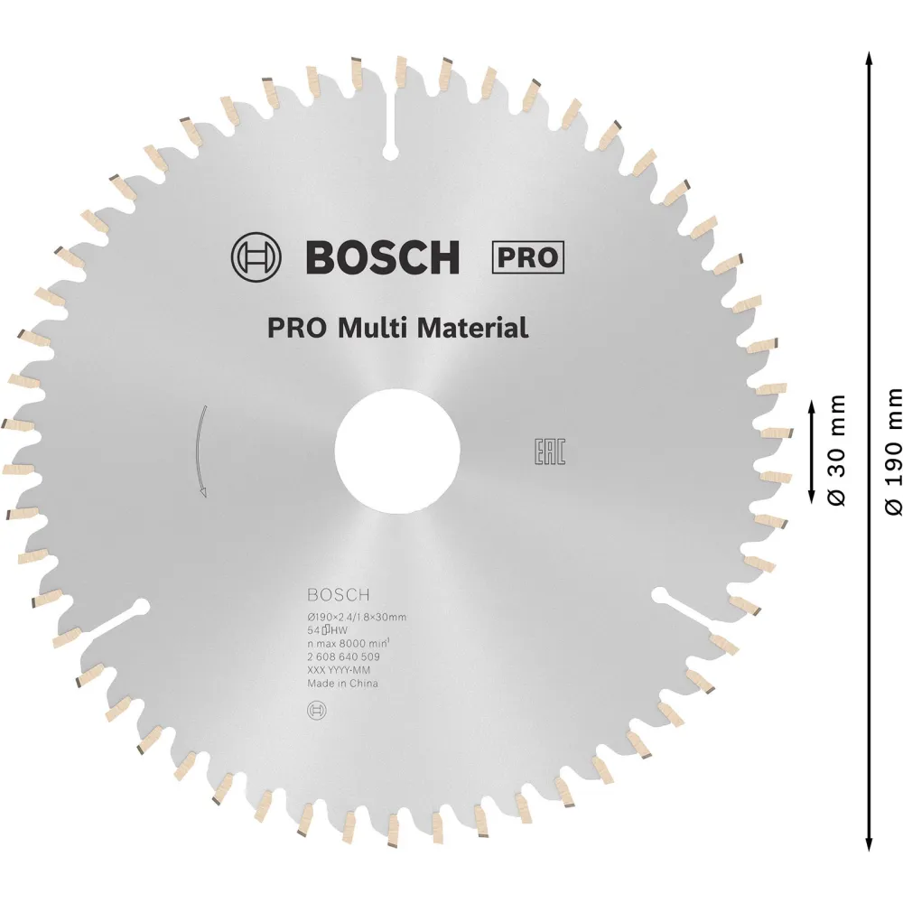 Bosch PRO Multi Material Kreissägeblatt 190 x 2,4 x 30 mm - 2608640509