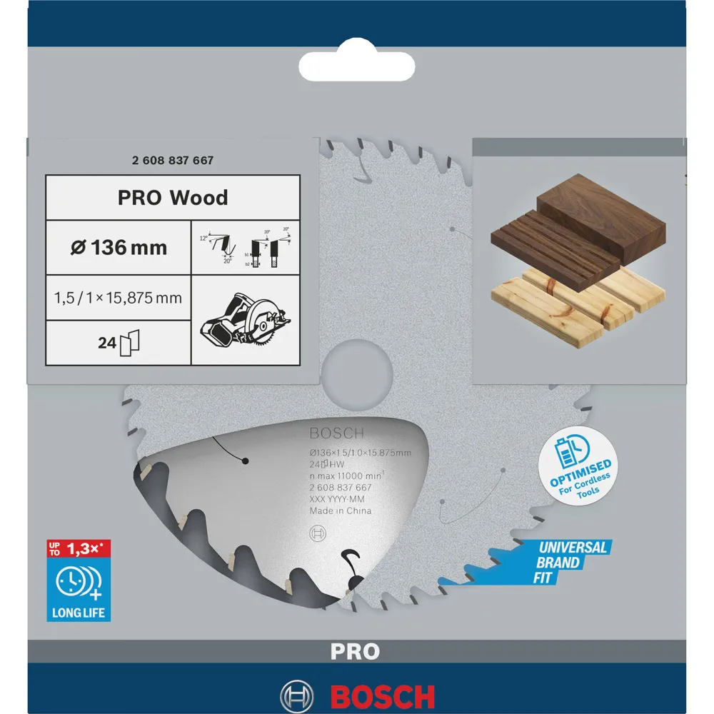 Bosch PRO Wood cordless Blatt für Kreissägen 136 x 1,5 x 15,875 mm - 2608837667