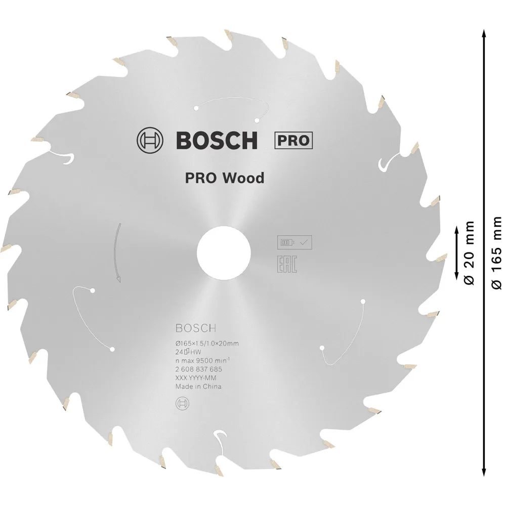 Bosch PRO Wood cordless Blatt für Kreissägen 165 x 1,5 x 20 mm - 2608837685