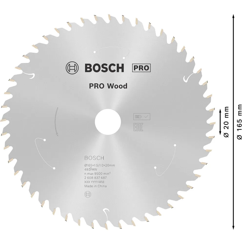 Bosch PRO Wood cordless Blatt für Kreissägen 165 x 1,5 x 20 mm - 2608837687