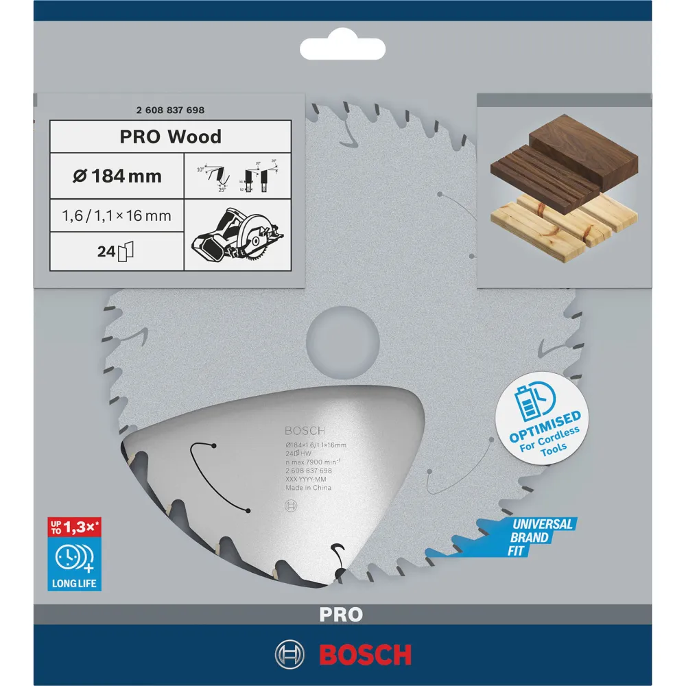 Bosch PRO Wood cordless Blatt für Kreissägen 184 x 1,6 x 16 mm - 2608837698