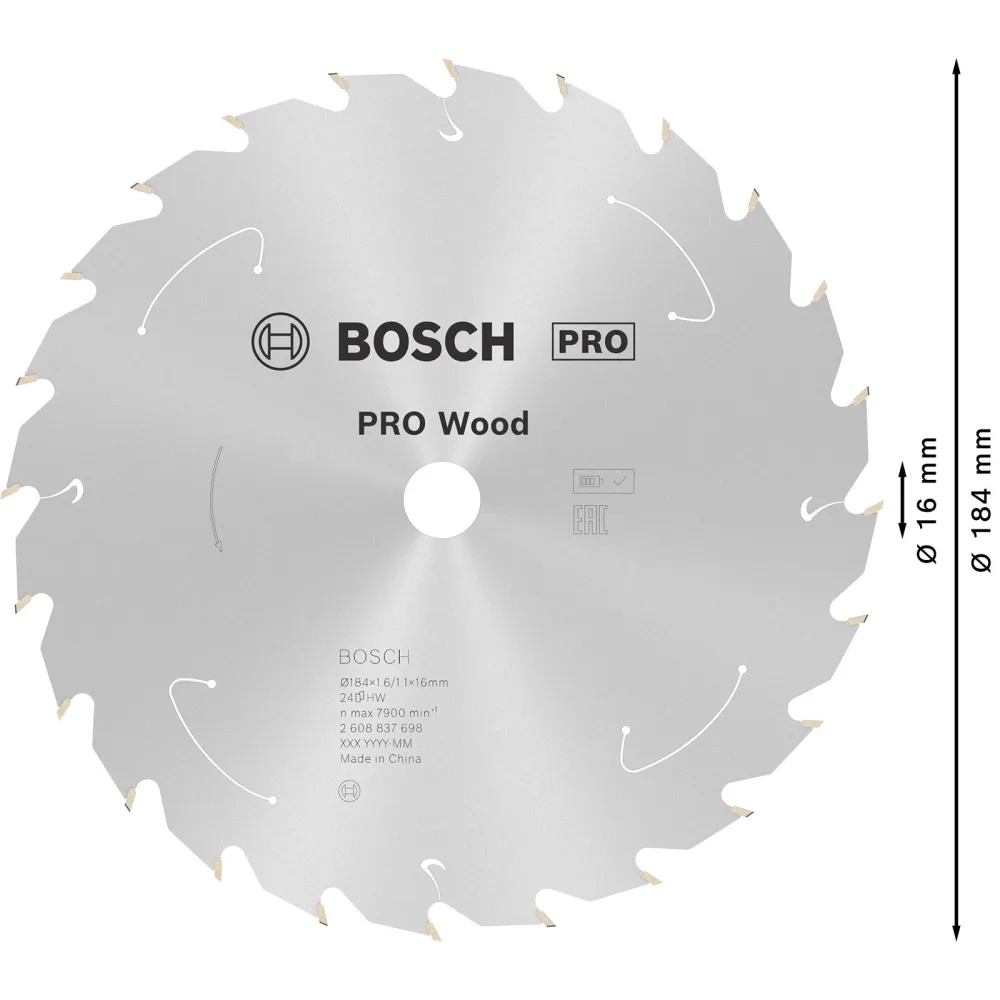 Bosch PRO Wood cordless Blatt für Kreissägen 184 x 1,6 x 16 mm - 2608837698