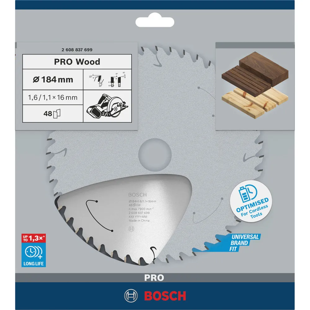 Bosch PRO Wood cordless Blatt für Kreissägen 184 x 1,6 x 16 mm - 2608837699
