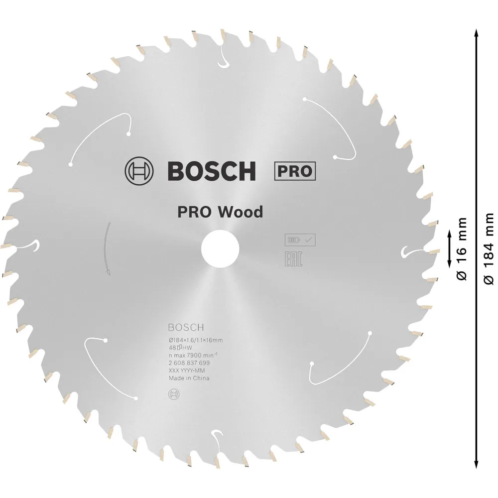 Bosch PRO Wood cordless Blatt für Kreissägen 184 x 1,6 x 16 mm - 2608837699