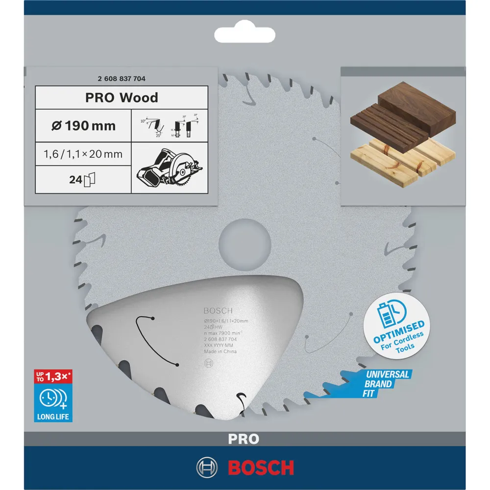 Bosch PRO Wood cordless Blatt für Kreissägen 190 x 1,6 x 20 mm - 2608837704