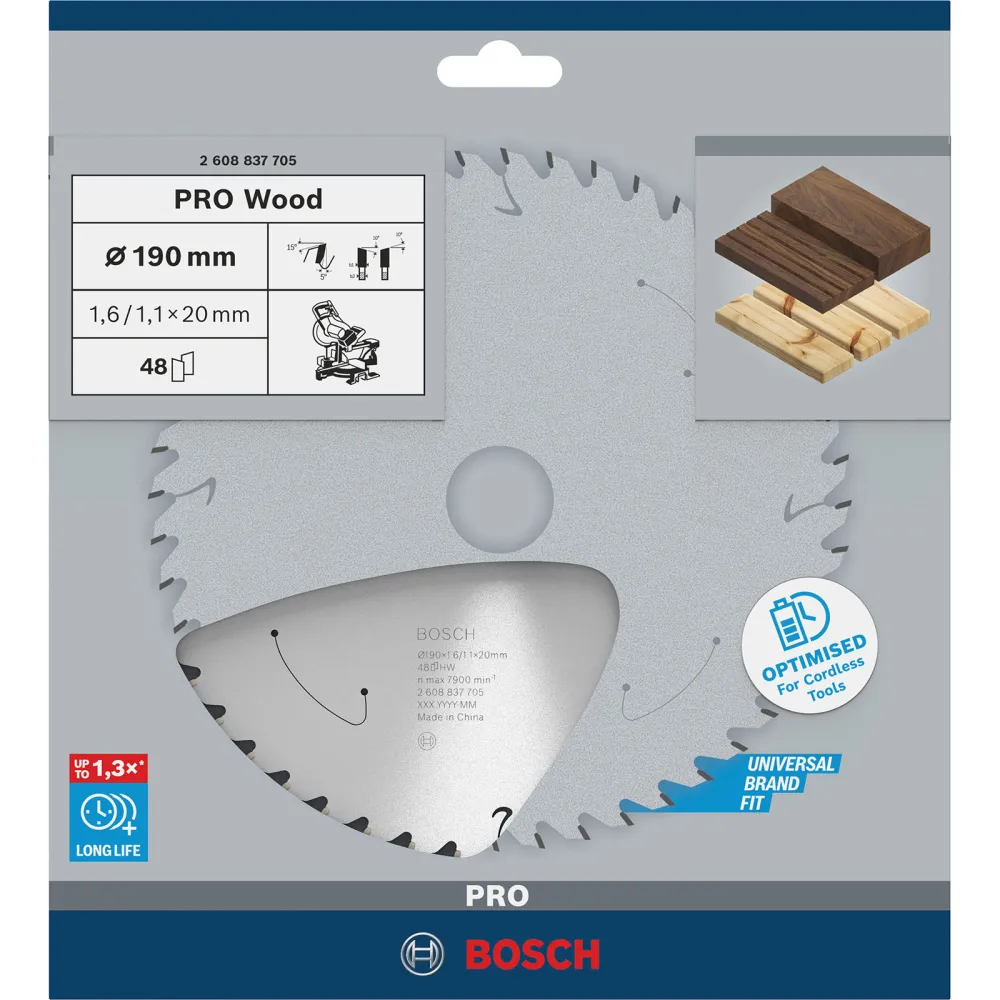 Bosch PRO Wood cordless Blatt für Kreissägen 190 x 1,6 x 20 mm - 2608837705