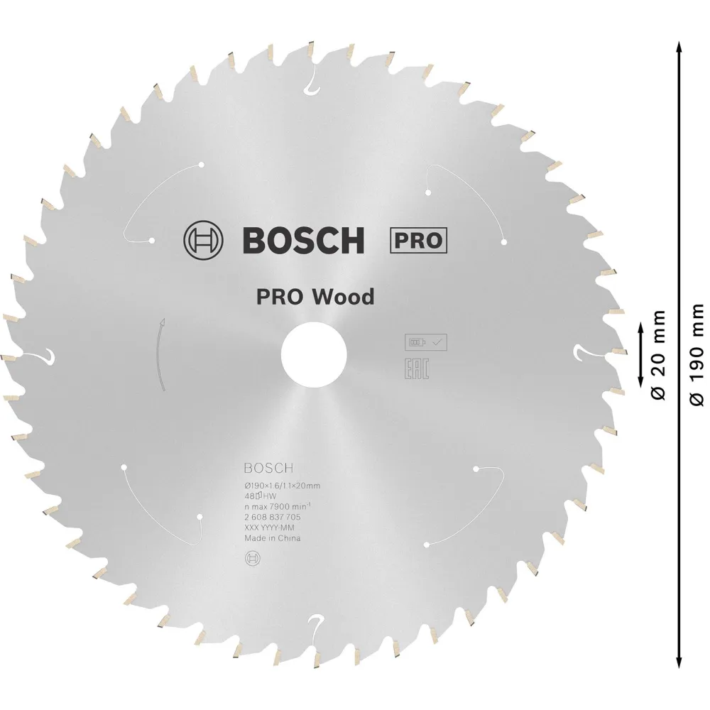 Bosch PRO Wood cordless Blatt für Kreissägen 190 x 1,6 x 20 mm - 2608837705