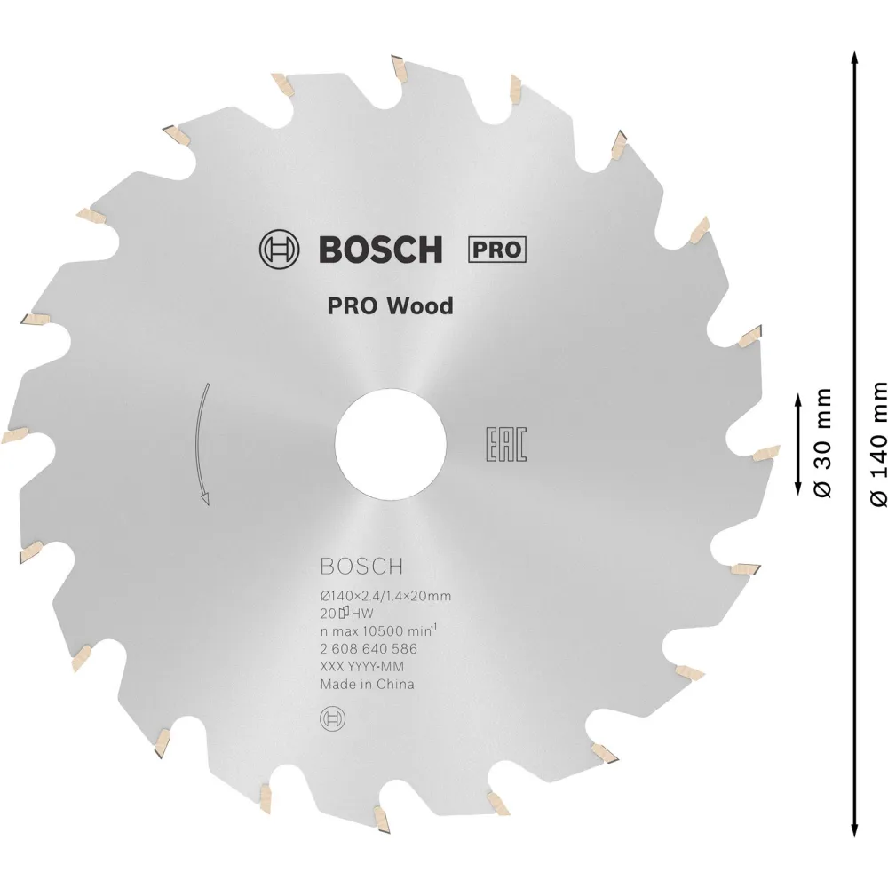 Bosch PRO Wood Kreissägeblatt 140 x 2,4 x 20 mm - 2608640586
