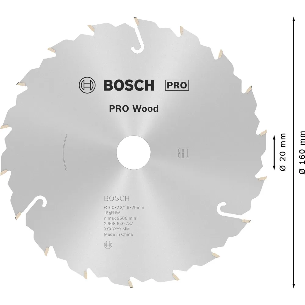 Bosch PRO Wood Kreissägeblatt 160 x 2,2 x 20 mm - 2608640787