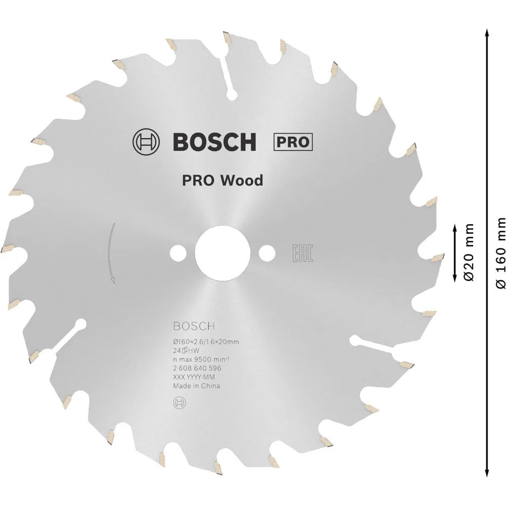 Bosch PRO Wood Kreissägeblatt 160 x 2,6 x 20 mm - 2608640596