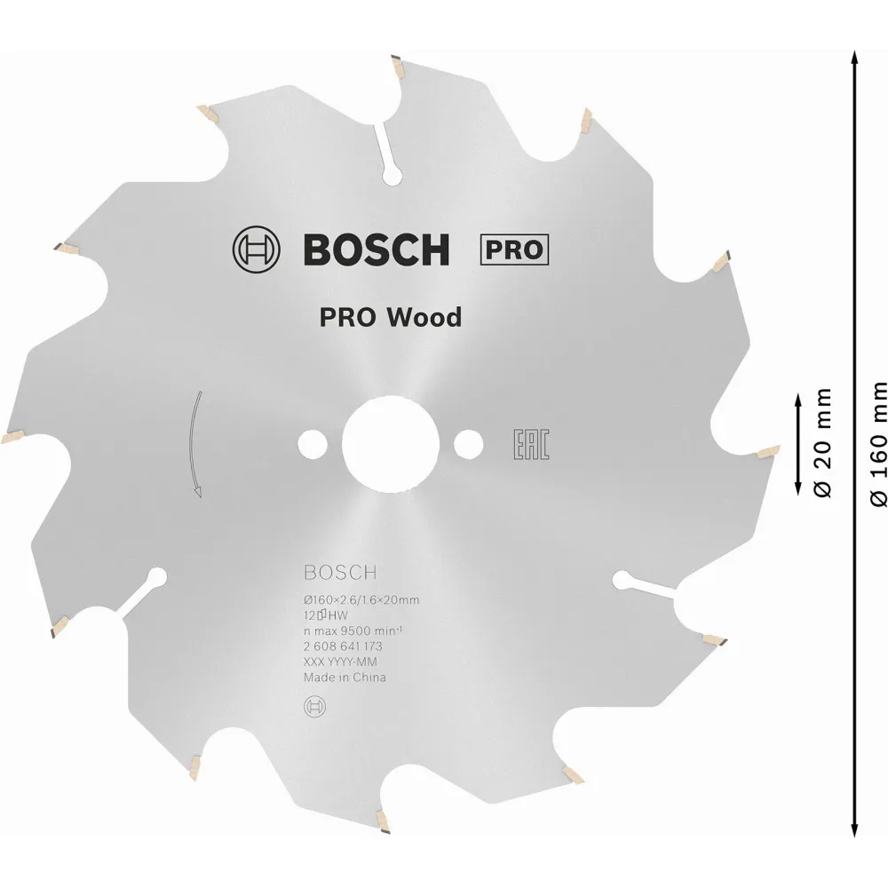 Bosch PRO Wood Kreissägeblatt 160 x 2,6 x 20 mm - 2608641173