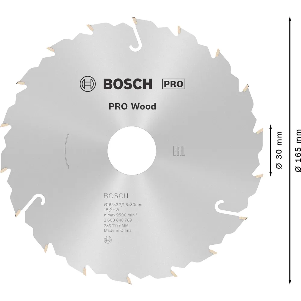 Bosch PRO Wood Kreissägeblatt 165 x 2,2 x 30 mm - 2608640789