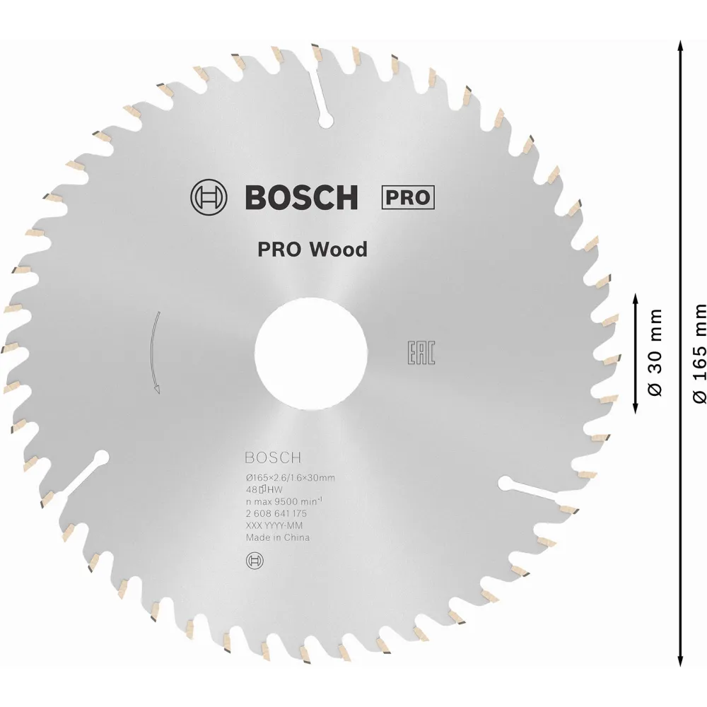Bosch PRO Wood Kreissägeblatt 165 x 2,6 x 30 mm - 2608641175