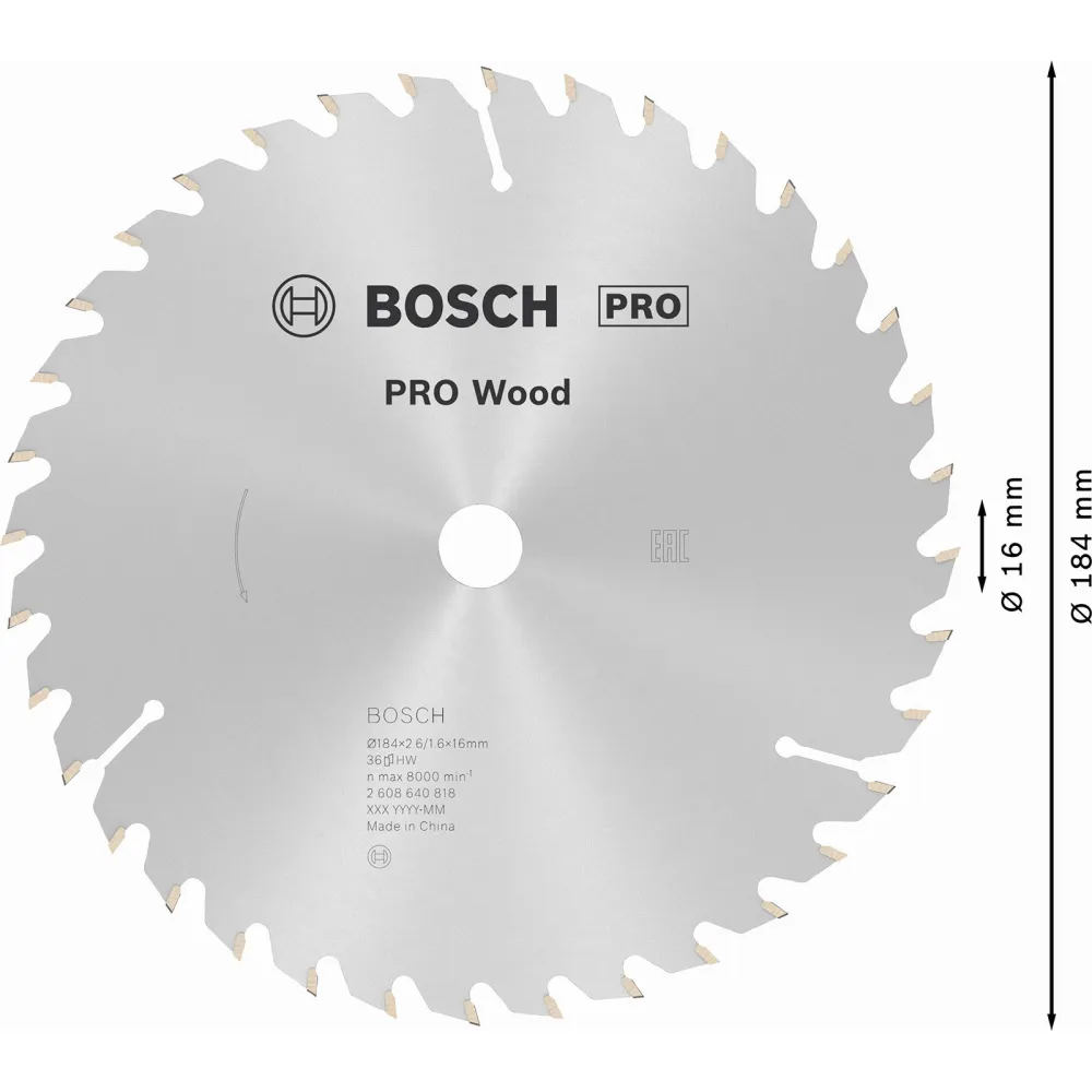 Bosch PRO Wood Kreissägeblatt 184 x 2,6 x 16 mm - 2608640818