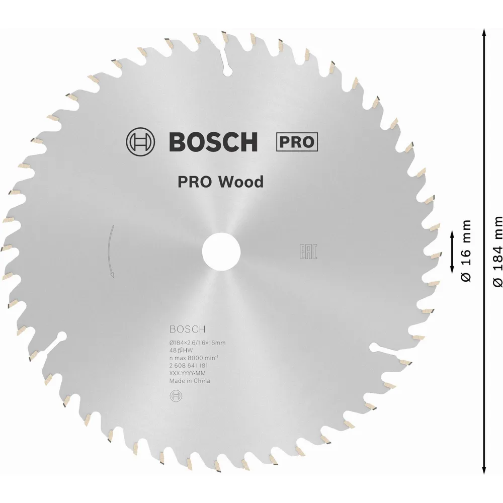 Bosch PRO Wood Kreissägeblatt 184 x 2,6 x 16 mm - 2608641181