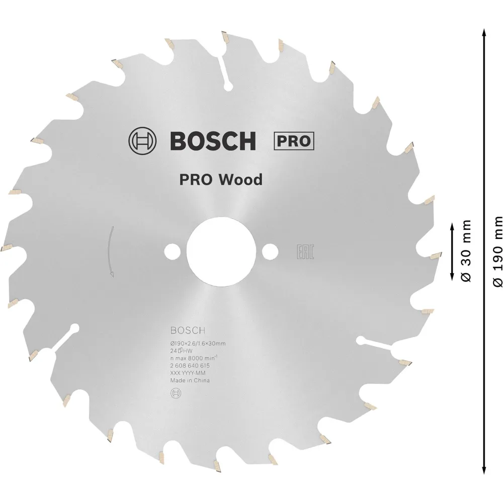 Bosch PRO Wood Kreissägeblatt 190 x 2,6 x 30 mm - 2608640615