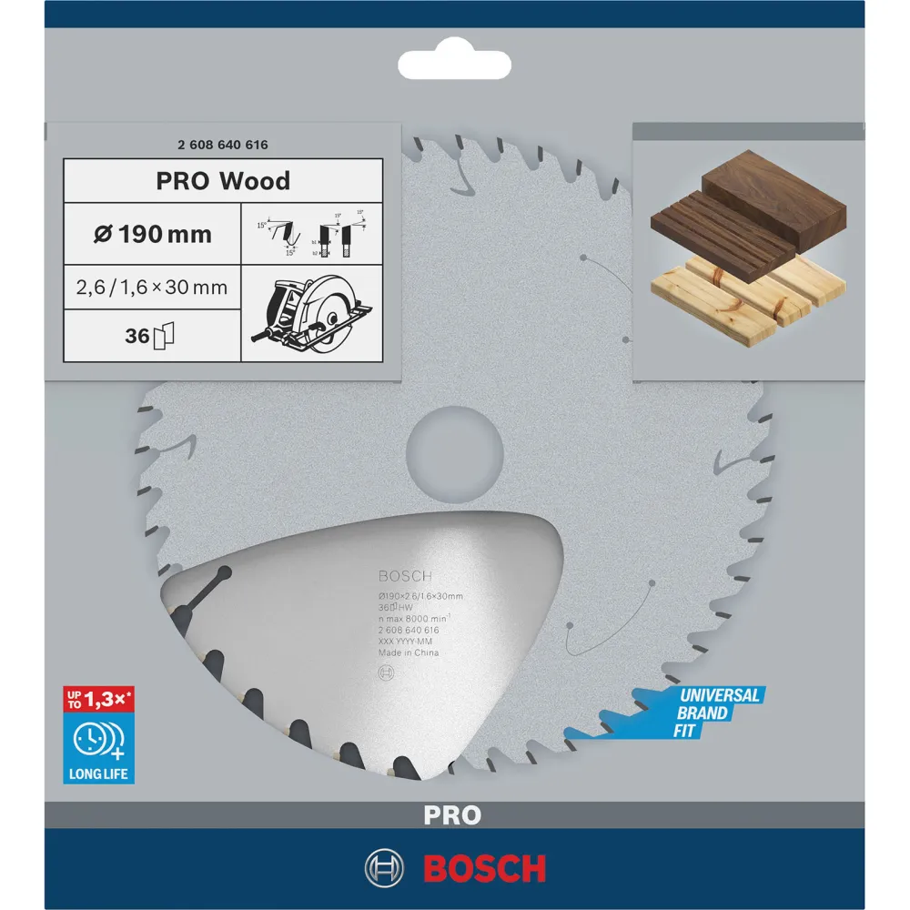 Bosch PRO Wood Kreissägeblatt 190 x 2,6 x 30 mm - 2608640616