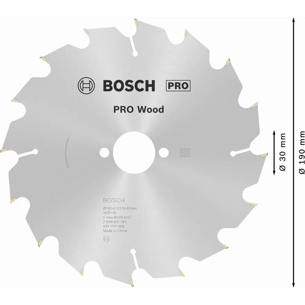 Bosch PRO Wood Kreissägeblatt 190 x 2 x 30 mm - 2608641184
