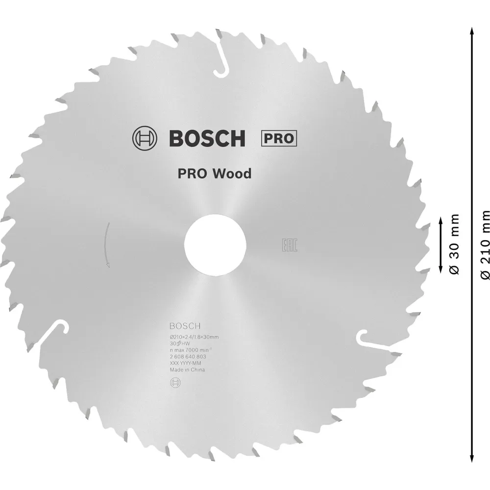 Bosch PRO Wood Kreissägeblatt 210 x 2,4 x 30 mm - 2608640803