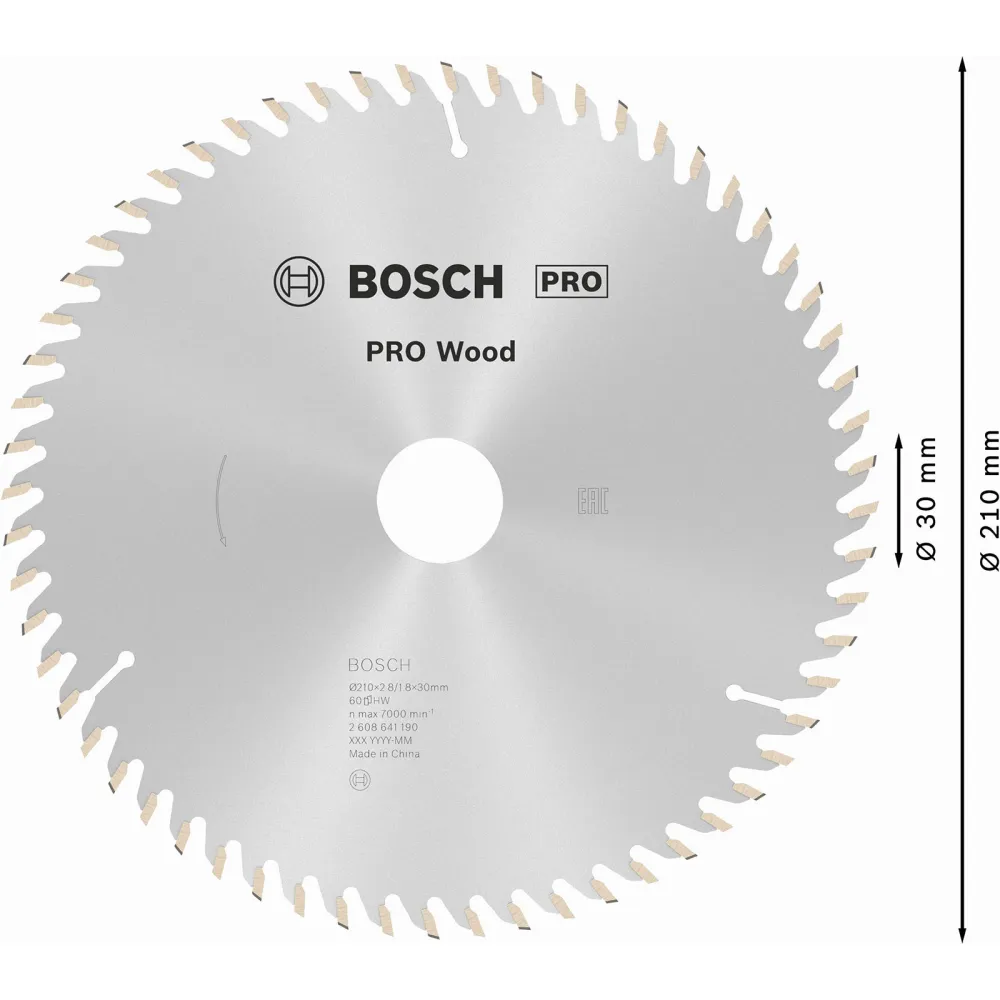 Bosch PRO Wood Kreissägeblatt 210 x 2,8 x 30 mm - 2608641190