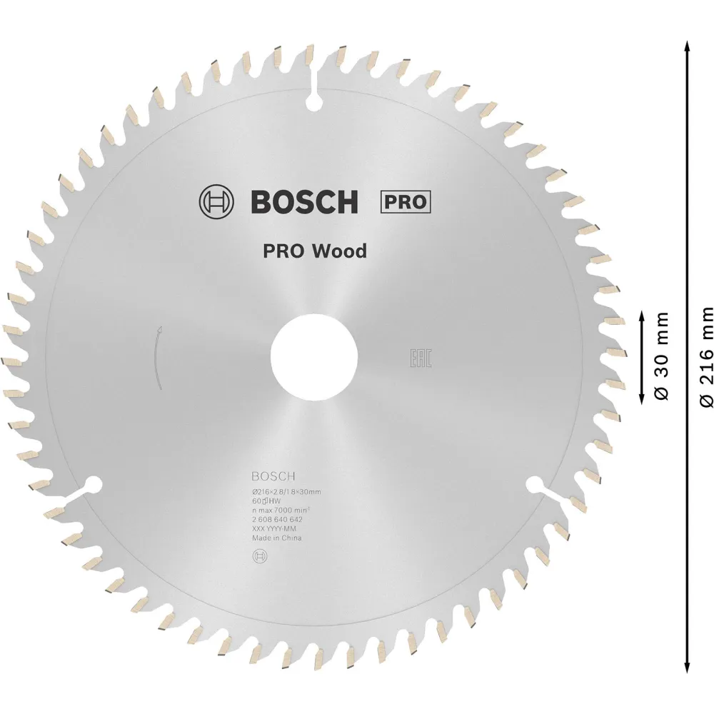Bosch PRO Wood Kreissägeblatt 216 x 2,8 x 30 mm - 2608640642
