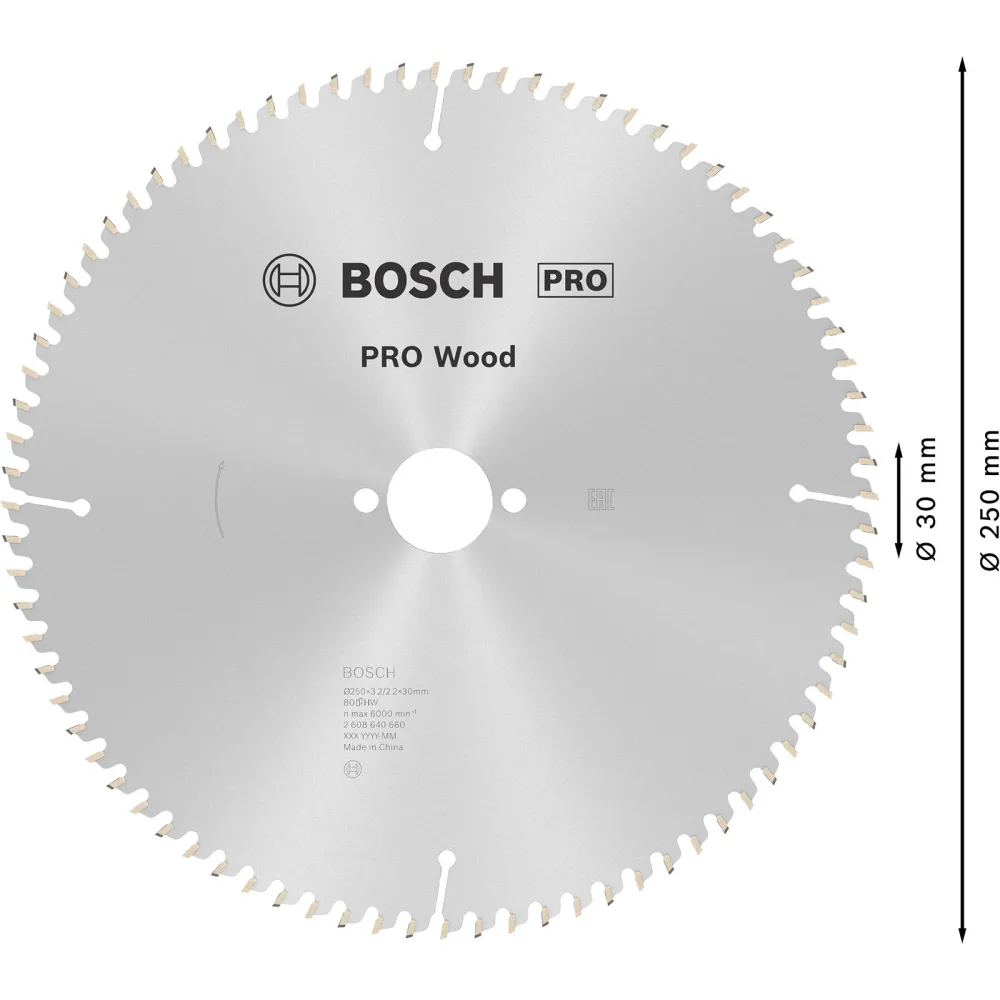 Bosch PRO Wood Kreissägeblatt 250 x 3,2 x 30 mm - 2608640660