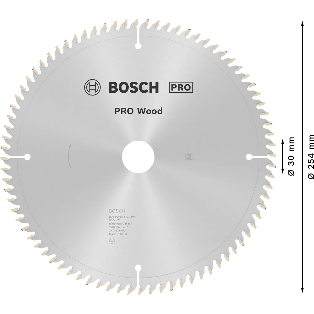 Bosch PRO Wood Kreissägeblatt 254 x 2,5 x 30 mm - 2608640437