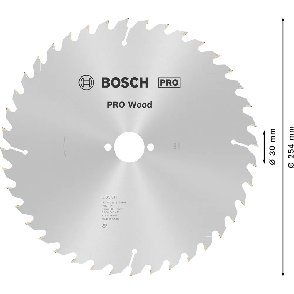 Bosch PRO Wood Kreissägeblatt 254 x 2,8 x 30 mm - 2608640443
