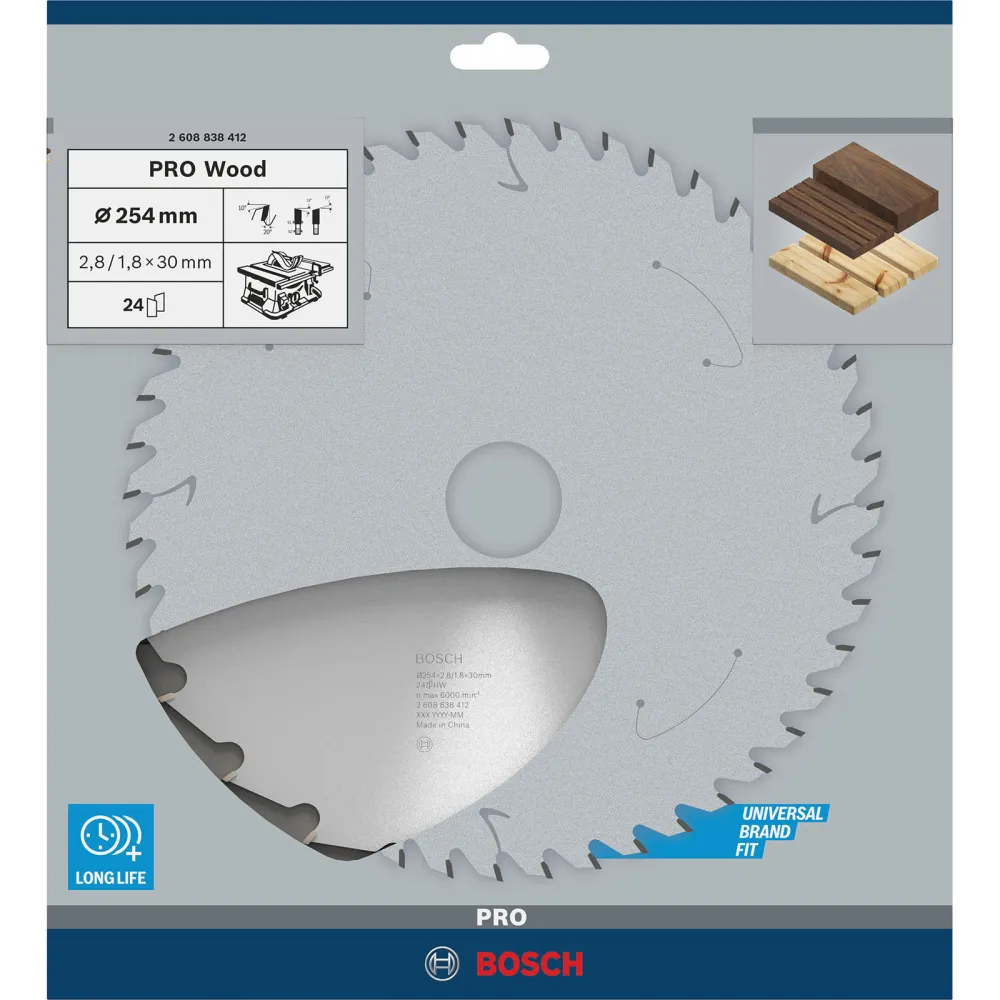 Bosch PRO Wood Kreissägeblatt 254 x 2,8 x 30 mm - 2608838412
