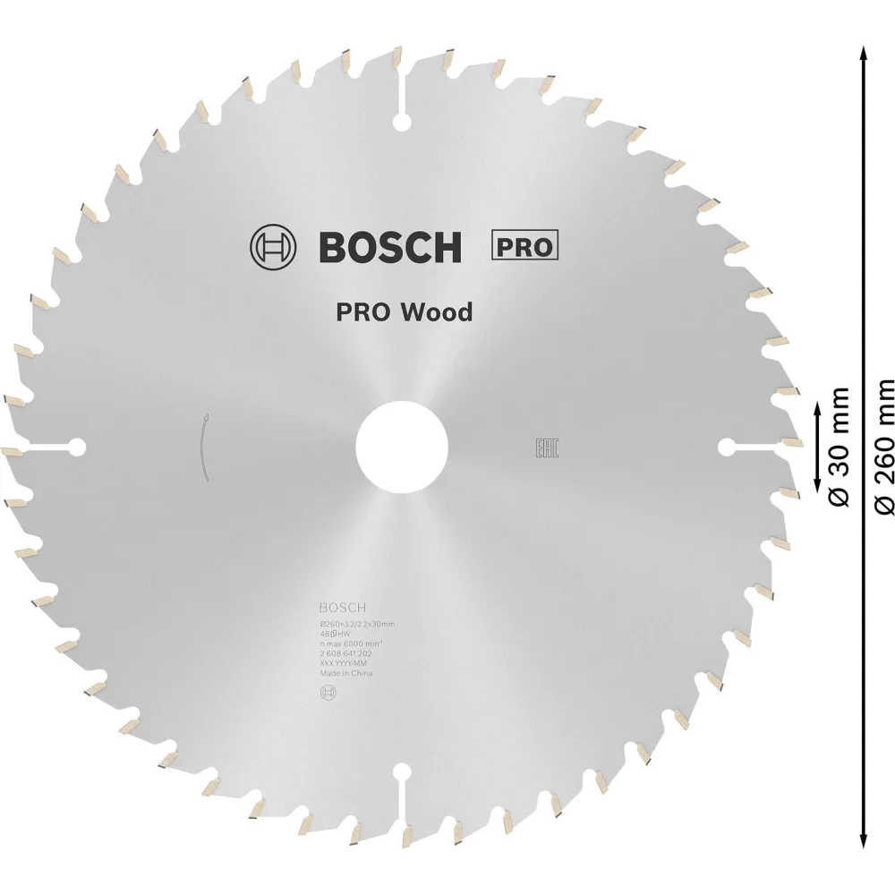 Bosch PRO Wood Kreissägeblatt 260 x 3,2 x 30 mm - 2608641202