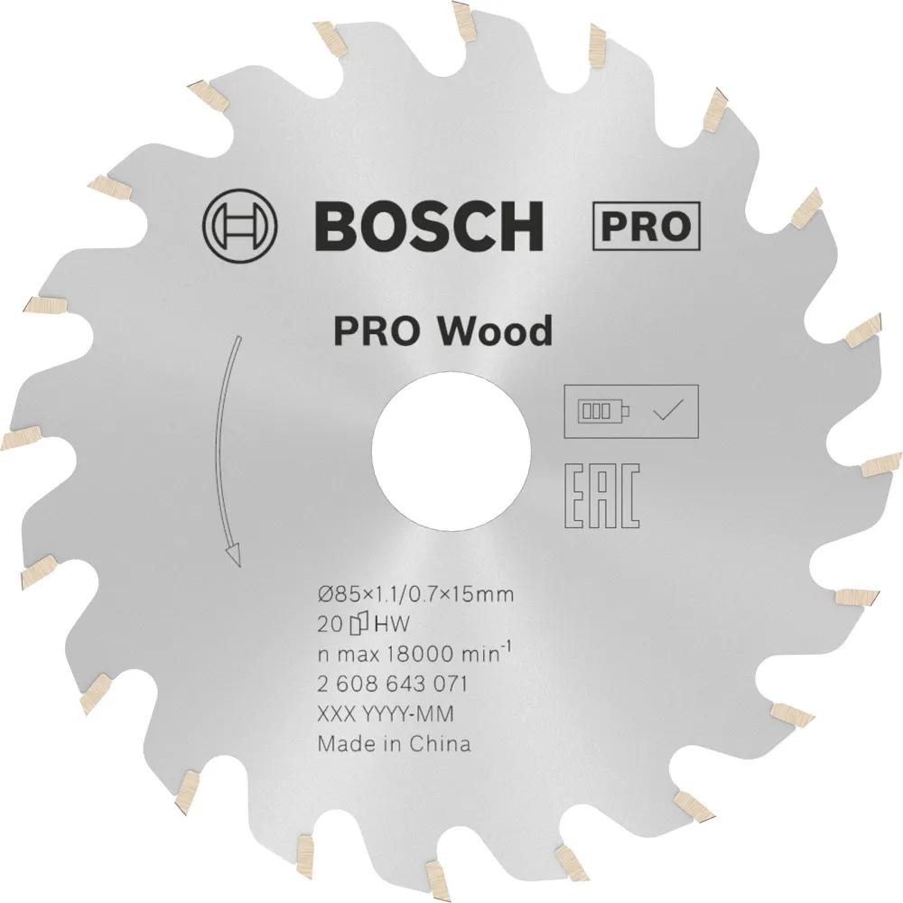 Bosch PRO Wood Kreissägeblatt 85 x 1,1 x 15 mm - 2608643071