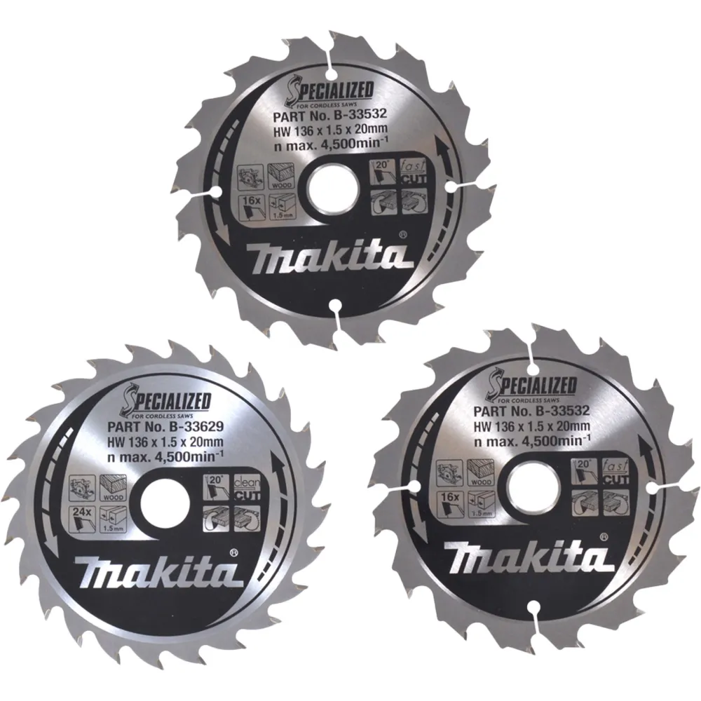 Makita SPECIALIZED Sägeblatt-Set 136x20 mm (2x16Z+1x 24Z) - B-33897