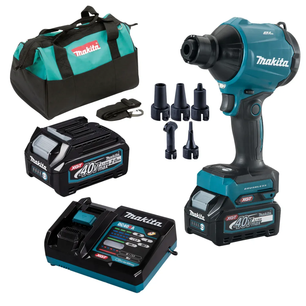 Makita AS001GA102 Akku-Gebläse XGT 40V max. / 1x 2,0 Ah Akku + Ladegerät + Düsen-Set Transporttasche