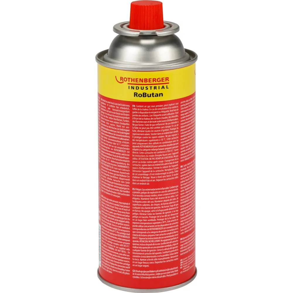ROTHENBERGER Industrial Gaskartusche RoButan 220 g / 393 ml, Bajonett-Verschluss, MSF-1A, Ventilkartusche Gas Outdoor Camp...