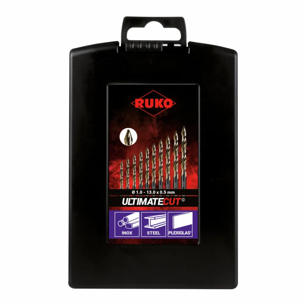 RUKO Spiralbohrersatz HSSE-Co 5 DIN 338 ULTIMATECUT FLOWSTEP 25tlg. Ø 1 - 13 mm Kunststoffkassette - 259215ERO