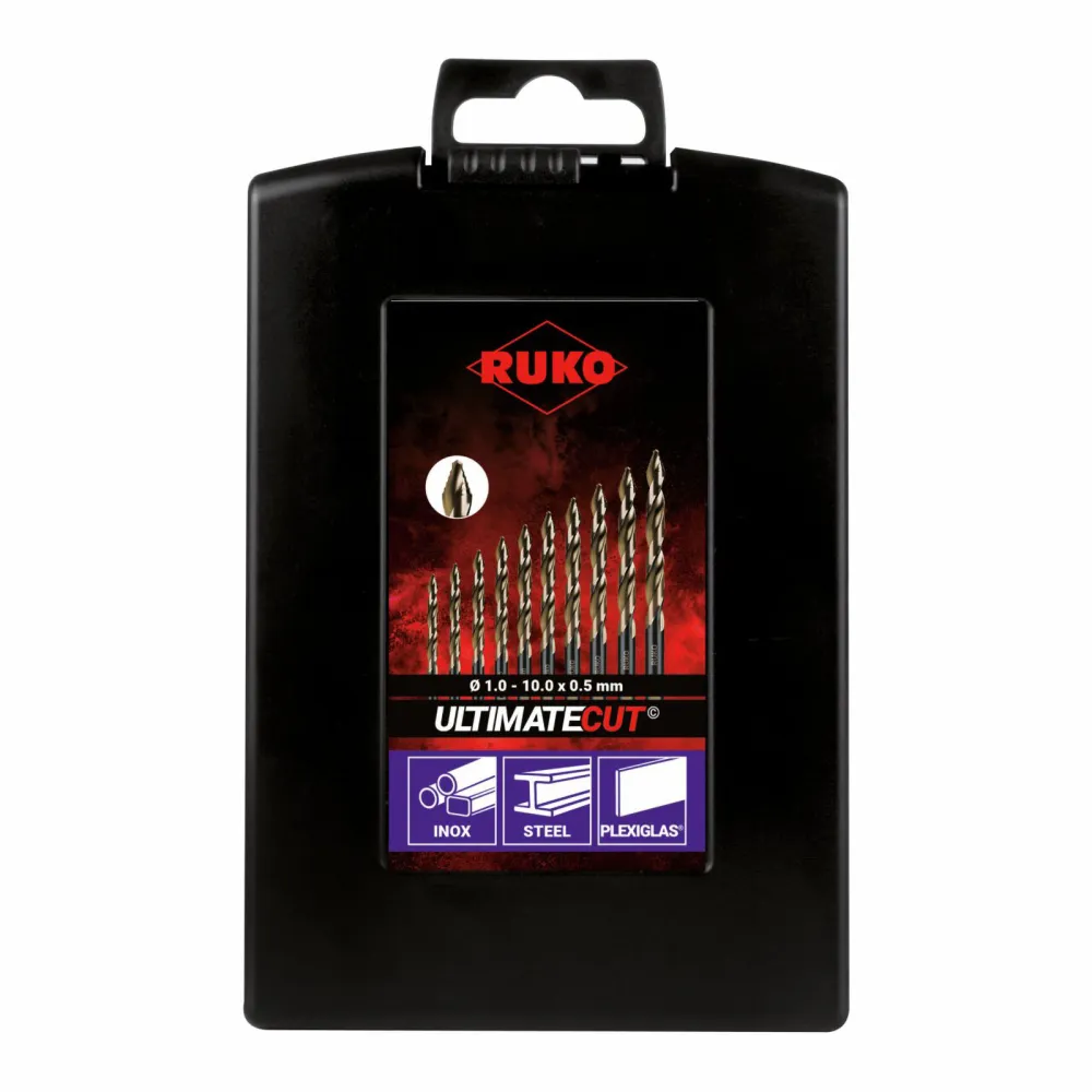 RUKO Spiralbohrersatz HSSE-Co 5 DIN 338 ULTIMATECUT FLOWSTEP 19tlg. Ø 1 - 10 mm Kunststoffkassette - 259214ERO