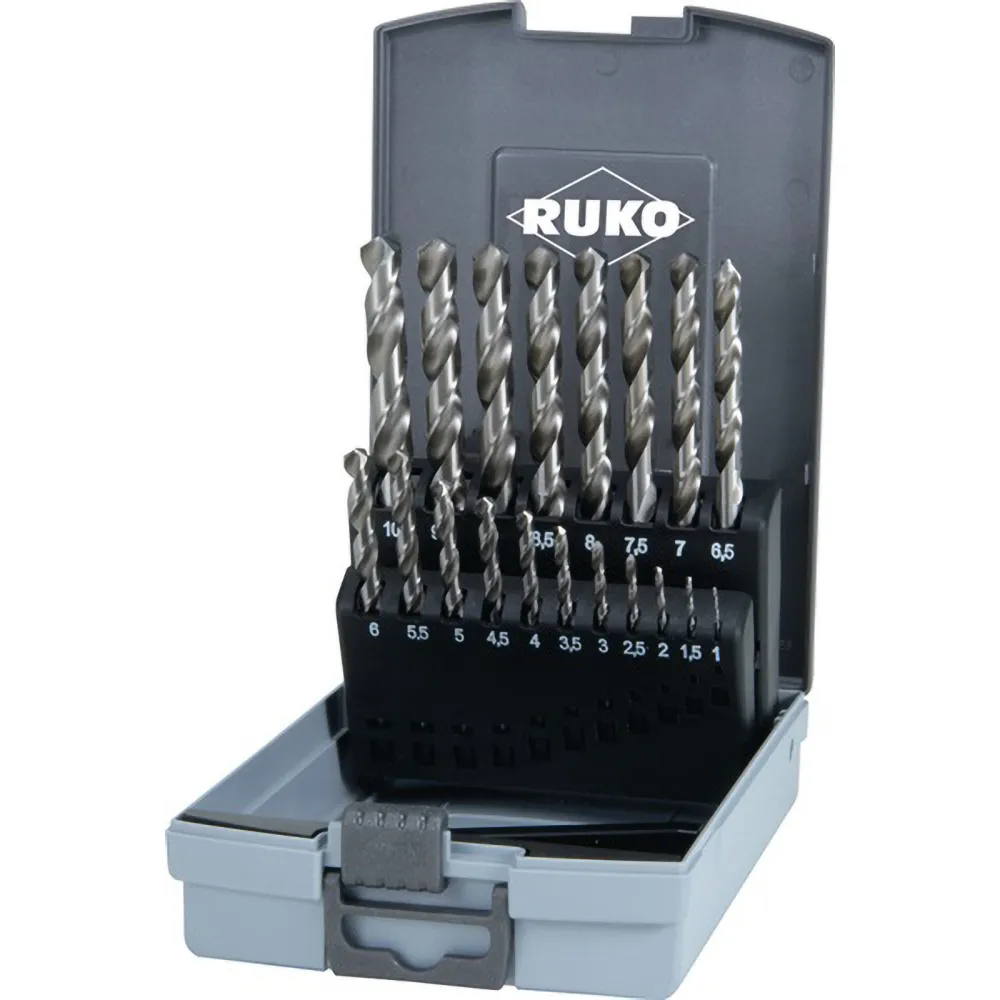 RUKO Spiralbohrersatz HSS-G DIN 338 Typ N 19tlg. Ø 1 - 10 mm Kunststoffkassette - 214214RO