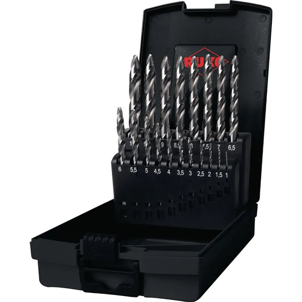 RUKO Spiralbohrersatz HSS-G DIN 338 ULTIMATECUT FLOWSTEP 19tlg. Ø 1 - 10 mm Kunststoffkassette - 259214RO