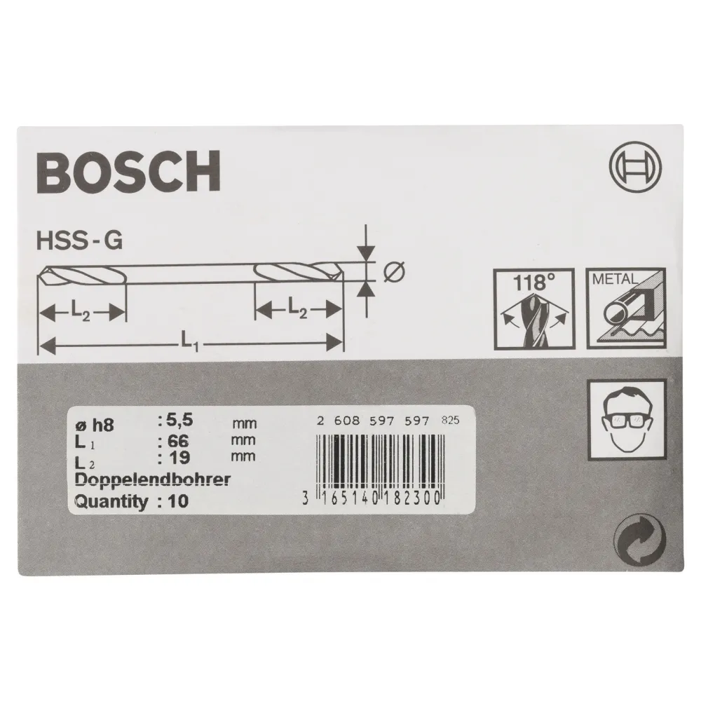 Bosch 10x Doppelendbohrer HSS-G 5,5 x 19 x 66 mm - 2608597597