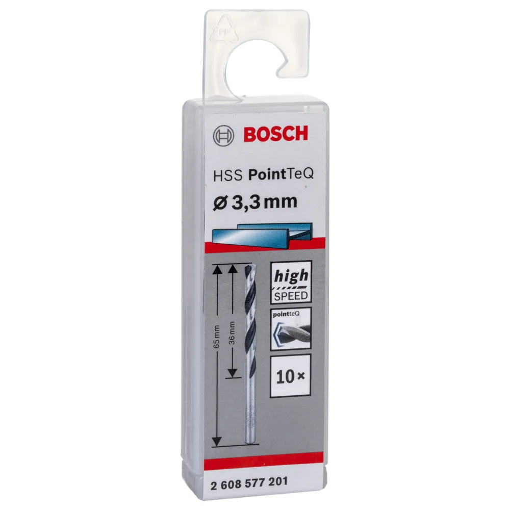 Bosch 10x HSS PointTeQ DIN 338 3,3 x 36 x 65 mm - 2608577201