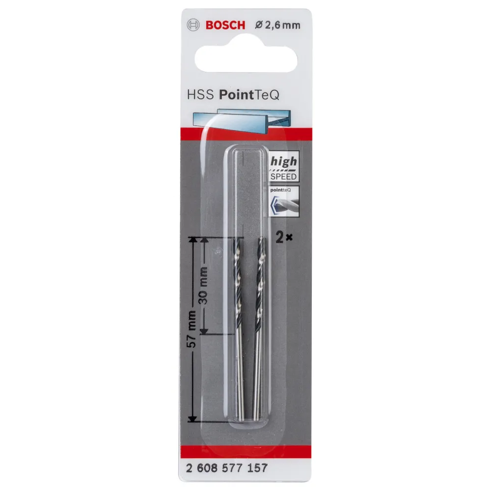 Bosch 2x HSS PointTeQ DIN 338 2,6 x 30 x 57 mm - 2608577157