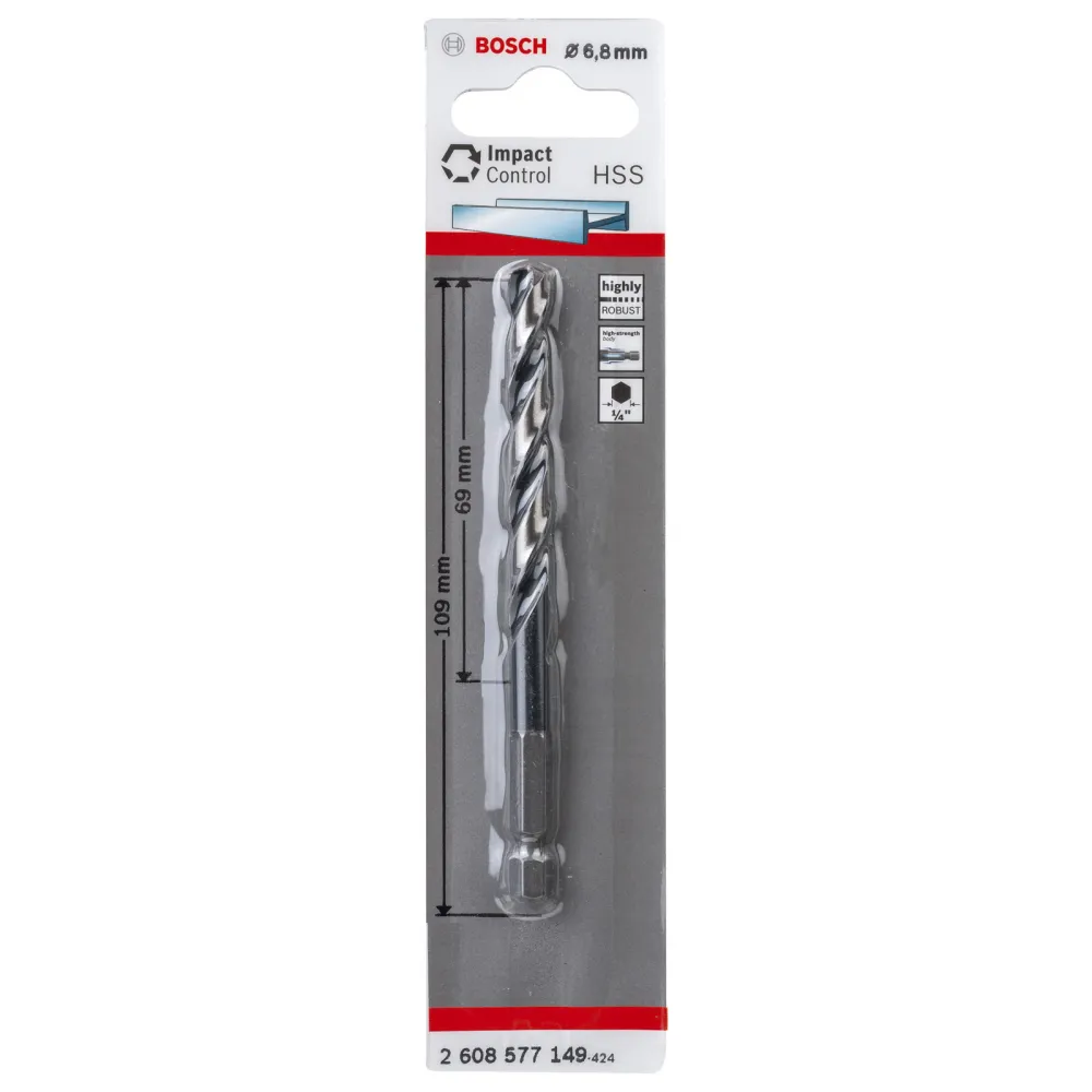 Bosch 1x HSS Spiralbohrer Impact Control mit Sechskantschaft 6,8 x 69 x 109 mm - 2608577149