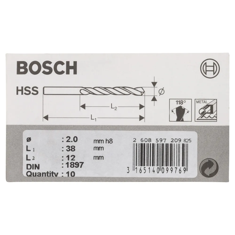 Bosch Karosseriebohrer HSS-R DIN 1897 2 x 12 x 38 mm - 2608597209