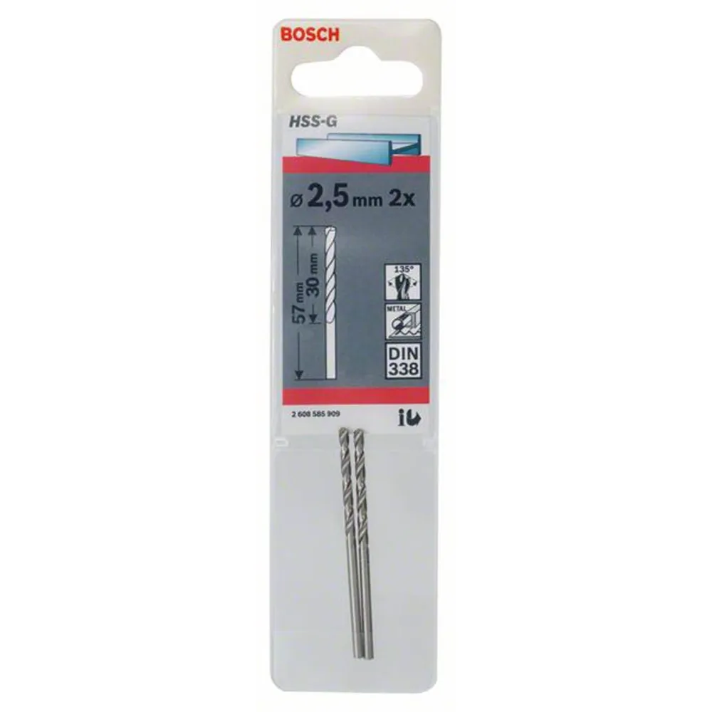Bosch 2x Metallbohrer HSS-G DIN 338 2,5 x 30 x 57 mm - 2608585909