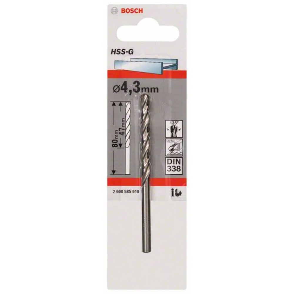 Bosch 1x Metallbohrer HSS-G DIN 338 4,3 x 47 x 80 mm - 2608585919